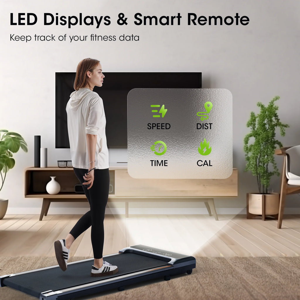 Treadmill 2 in 1Walking Pad for Walking and Jogging 0.6 to 3.8 Speed Range 2.25HP Lightweight under Desk Treadmill for Home Office with Remote Control LED Display